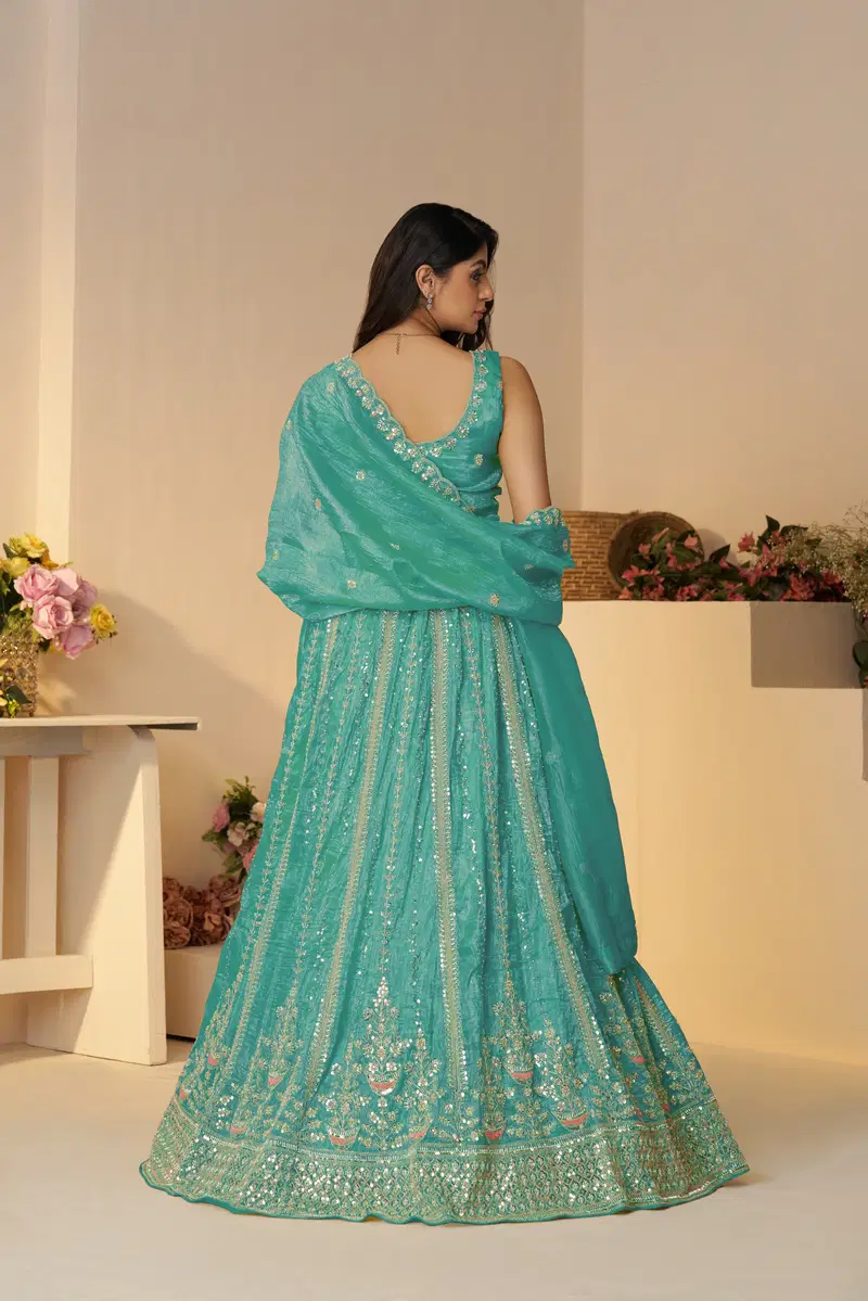 Kf 44 Sky Blue Jimmy Choo Embroidered Bridal Lehenga Exporters In India